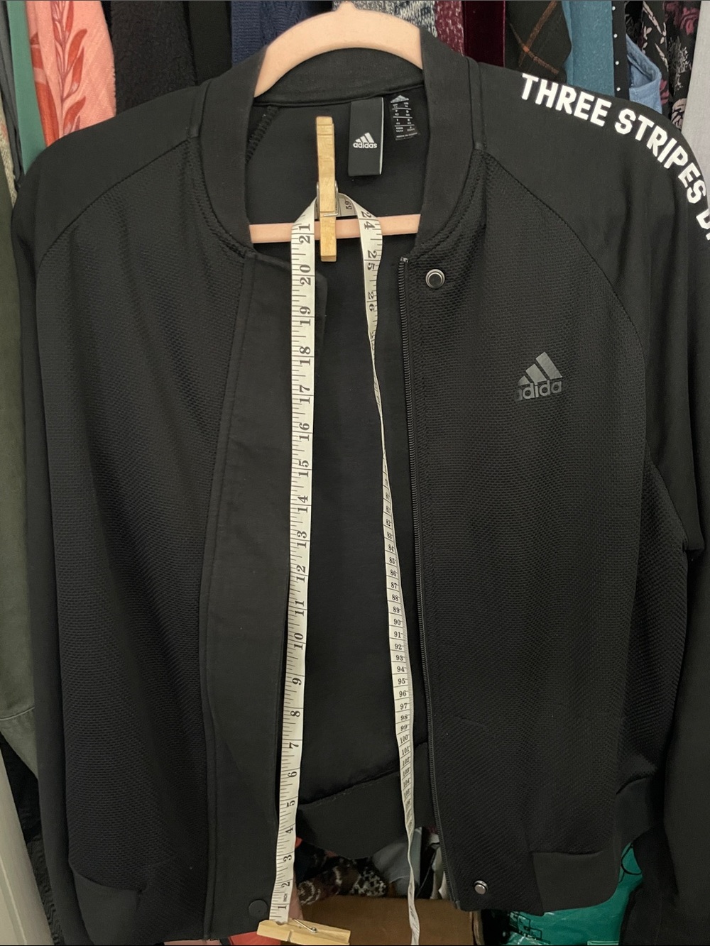 adidas Black Women’s Athletic Jacket, Size M Sports Fitness zipper Stripe Letter